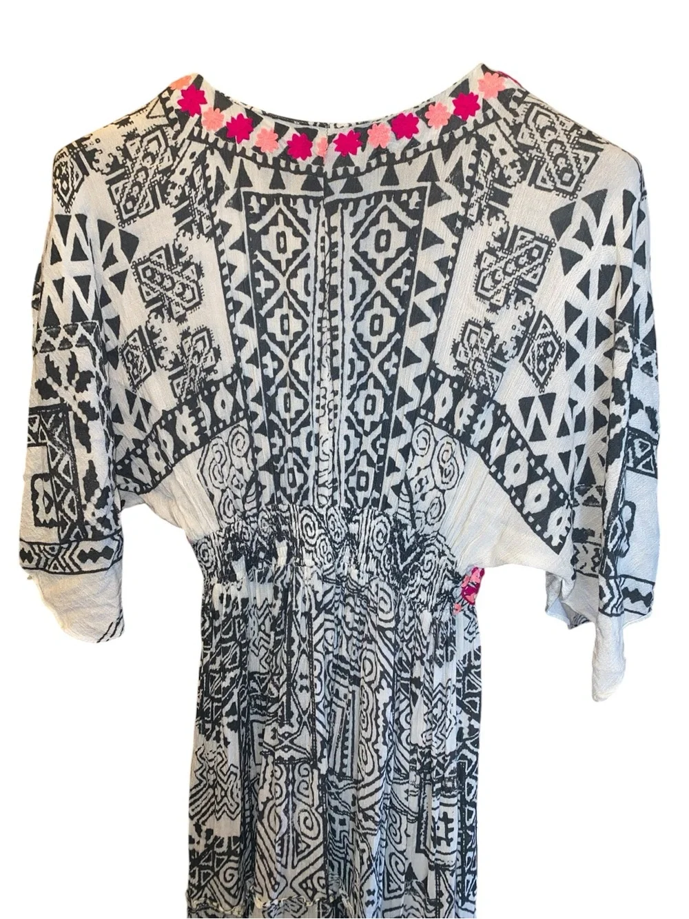 Hemnant & Nandita maxi black white kaftan caftan kimono tall boho swim cover - Picture 9 of 10